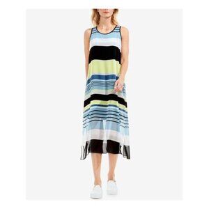 Vince Camuto Midi Dress XS Petite Sleeveless Striped Chiffon‎ Flowy Sheer